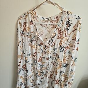 Floral Print Women's Top - White and Brown